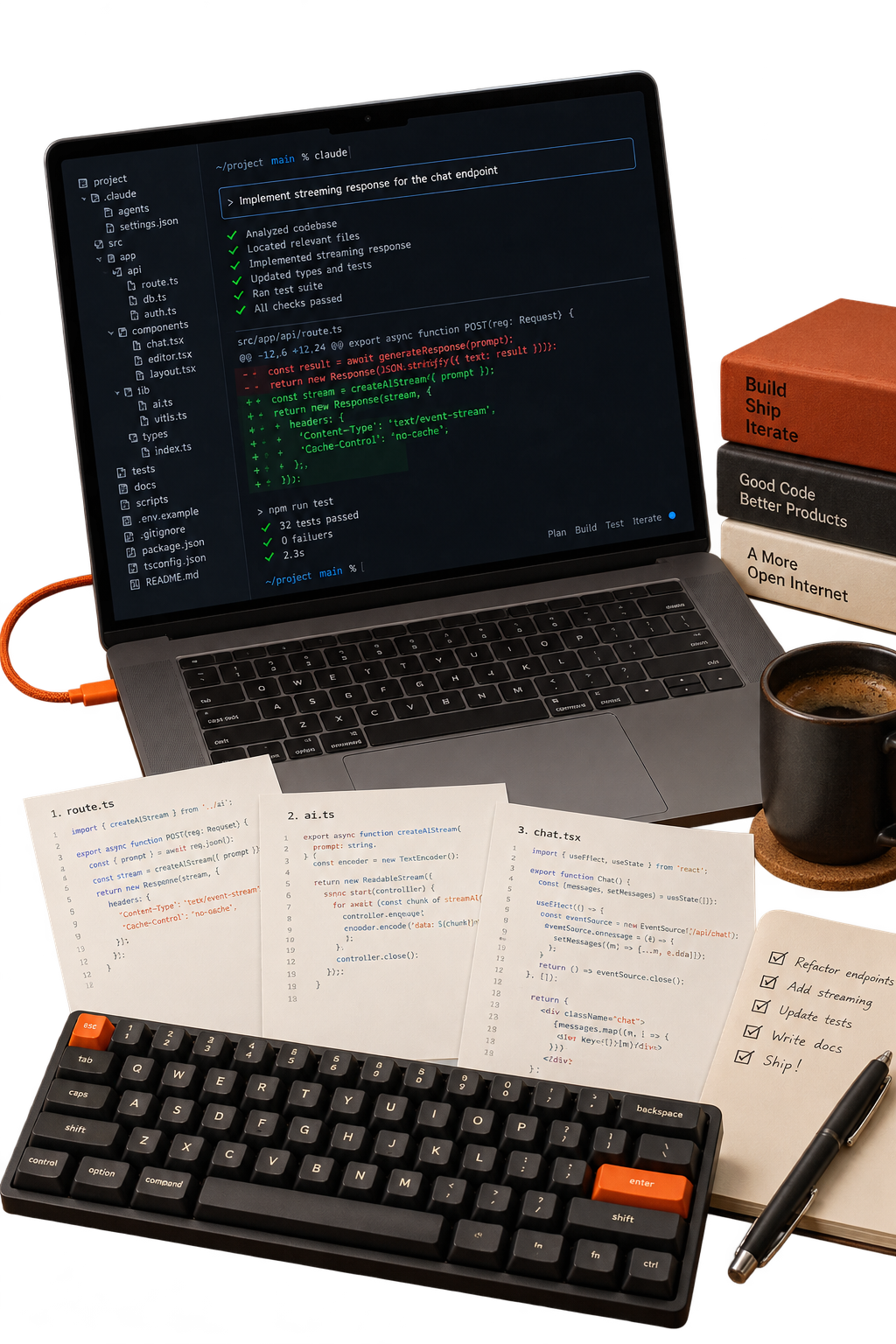 Composición de trabajo en terminal y archivos para Claude Code